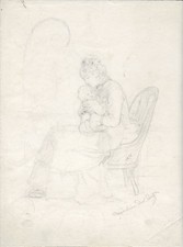 Magdeleine Real del Sarte Maternity 1876 Rare Drawing of a Woman Artist (29x23) »