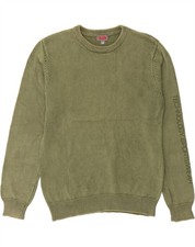 SLAM Mens Graphic Crew Neck Jumper Sweater Small Khaki Cotton CY26