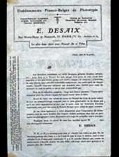 PARIS (III°) FRANCO-BELGIAN POSTCARD EDITOR "E. DESAIX" Tract in 1900