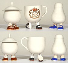 Lustre Design "Walking Ware" Ceramics - QEII Tea Cup, Sugar Bowl and Salt Shaker