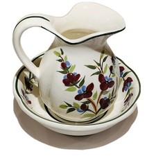 Vintage ENESCO Miniature Pitcher & Basin Floral Plum Lavender Green 5 1/4”