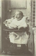 BABY on his chair 1908 vintage print 8.9 x 5.8 cm