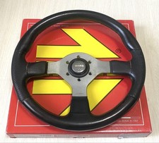 MOMO FIGHTER 350mm Steering Wheel w/ Horn Button Genuine Used Condition F/S