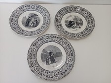 Lot of 3 Antique GIEN Plates, Scenes of Life, Medalist at 1855 Expo