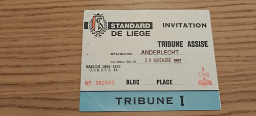 1992 liege standard ticket - liege, vs