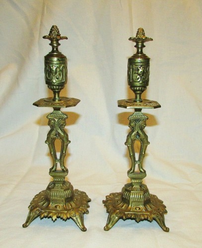 Paire bougeoirs anciens en - paire,