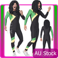 Mens Jamaican Rasta Hero Jumpsuit Costume Bobsleigh Bobsled Team Sports Adult