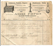 Sainte-Terre (33) Invoice 1928.André Popon.Tinplate, Plumber, Zinc plumber.