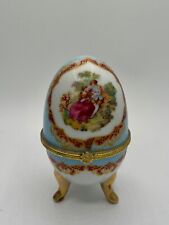 Vintage French Porcelain Egg W/ Gold Accents For Trinkets & Jewelry Excellent