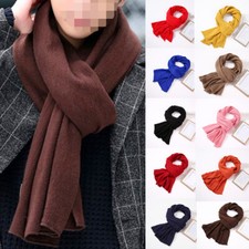 Hommes Écharpe Couleur Solide Écharpe Chaude Hiver Tricoté Laine Douce De Mode