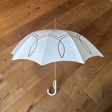 Umbrella Parasol Mid Century White Vintage 1960s Modele Depose Gold Handle