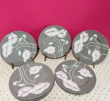 VTG 1981 Set Of 8 Fitz & Floyd “Pavot Gris” Art Deco Salad Plates~VERY NICE!