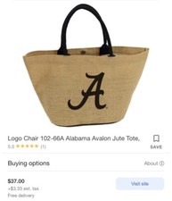 ALABAMA CRIMSON TIDE Logo AVALON JUTE TOTE PURSE Straw Market Grocery Beach Bag