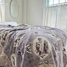 1806 Antique French toile Jouy quilt boutis pique textile Purple toile fabric P