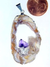 BUTW Silver Electroform Occo Agate Slice Druzy Pendant Necklace w/ Accent 9629K
