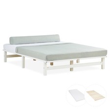 Cadre de lit 140x200 bois massif blanc Matelas Sommier lattes Double Homestyle4u