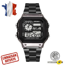 Montre Digitale Homme Sport Acier Inoxydable LED Multifonction Horloge Stock FR