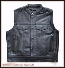 Gilet Jacket en Cuir de vachette sans manche Col rond  Mao M à 3XL