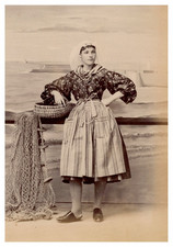 France, woman in regional costume of Sables d&#039;Olonne, vintage print, ca.18