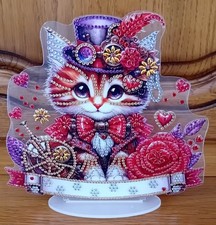 Décoration à poser Chat en acrylique avec collage perles diamants - 20x19 cm