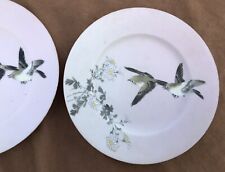 (2) TAKEUCHI CHUBEI ISHIME-YAKI PORCELAIN SHARKSKIN GLAZE JAPANESE MEIJI PLATES