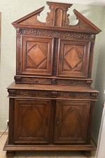 SUPERBE BUFFET 2 CORPS CABINET LOUIS XIII 4 PORTES 2 TIROIRS DECORS TÊTE D'ANGE
