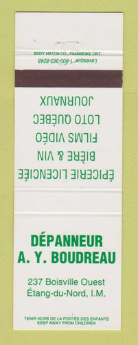 Matchbook cover depanneur ay - matchbook,