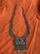 RARE ARGENT MASSIF GROS COLLIER ORIENTAL BERBÈRE ÉGYPTE LAPIS-LAZULI ANCIEN