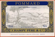 Etiquette Vin de Bourgogne(750ml)"Pommard-Champy-vigne-wine-R.439