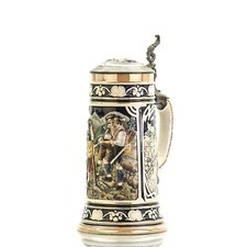 Rosskopf & Gerz Beer Stein 851 Inlaid Lid 1.0 L Germany Antique Ca 1900s