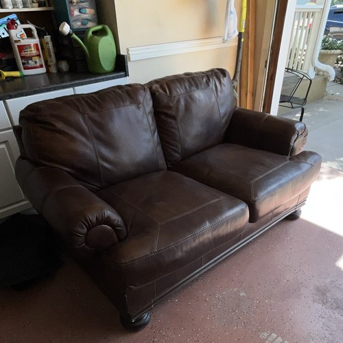 Brown leather loveseat rolled - brown, loveseat,