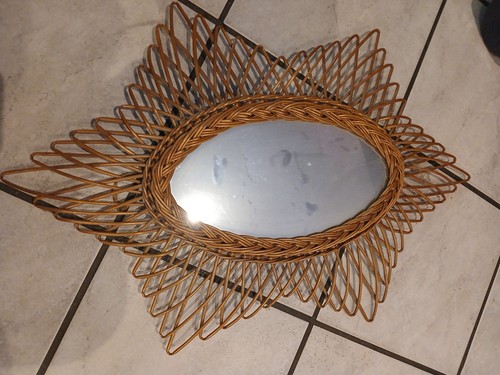 Grand miroir rotin vintage - grand,
