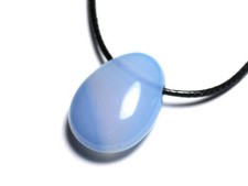Collier Pendentif Pierre semi précieuse - Agate Bleu clair Goutte 25mm 
