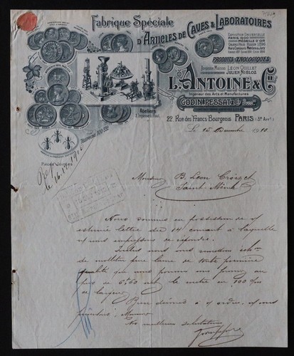Facture 1912 paris articles - paris, de