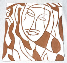 Art , Carreau , Decoration, Visage , Abstrait , sculpture en terre cuite 20 cm