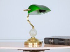 Lampe de banquier ou bureau vintage , Laiton & verre vert