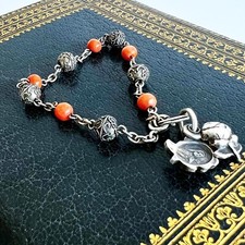 Dzenier Bracelet Coral and Silver Beads Charm Saint Teresa Jesus