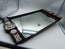 ASIE CHINE EXPORT GRAND PLATEAU MIROIR DE SERVICE ARGENT MASSIF STERLING & BOIS