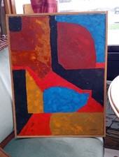 Tableau Acrylique Peinture Abstraite Signé J.LARDEAU janvier 1989, 62cm Sur 46cm