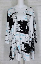 TRANSPARENTE Black Label Knit Tunic White Black Aqua Graffiti Print A Line O/S