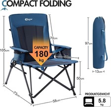 Folding Camping Chair for Adults with Lumbar Support Heavy Duty 180KG High Back