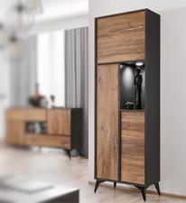 NOUVEAU komodee Vitrine 3 portes Orvieto pour salon Chêne Anthracite LED blanc