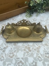 Antique Napoleon III 19th Century Solid Brass Double Desk Inkwell Rare