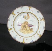 ancienne assiette militaire au coq révolutionnaire , canon , patrie