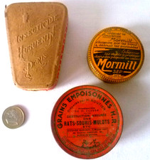 3 ANCIENNES BOITES PUB VIDES D'INSECTICIDE HUGUENIN MORMITT ROUTIER