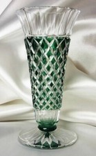 Val Saint Lambert Vintage Crystal Glass Flower Vase Green Signed Circa 1950