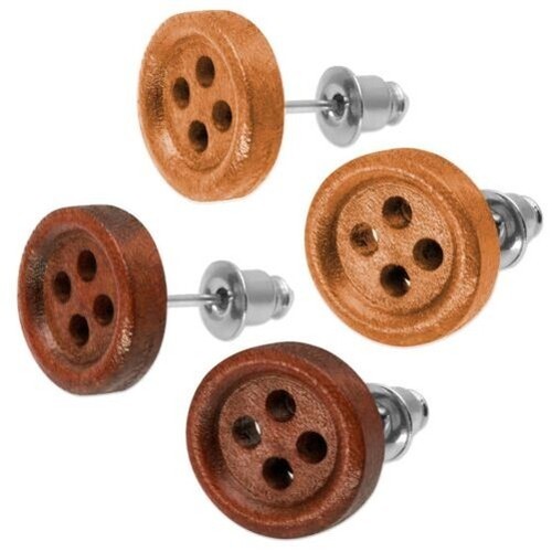 Bois bouton boucles oreilles - bois,