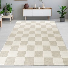 Tapis de salon à carreaux crème beige moelleux et robuste