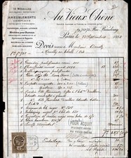 "PARIS (III°) FURNITURE in CHENE "AU VIEUX CHENE" quote in 1884