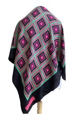 YVES SAINT LAURENT CHECK BLACK SQUARE Silk scarf 33/32 in #A23 POOR CD